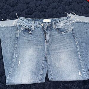 Women's Light Wash Straight Leg Jeans - Distressed Blue